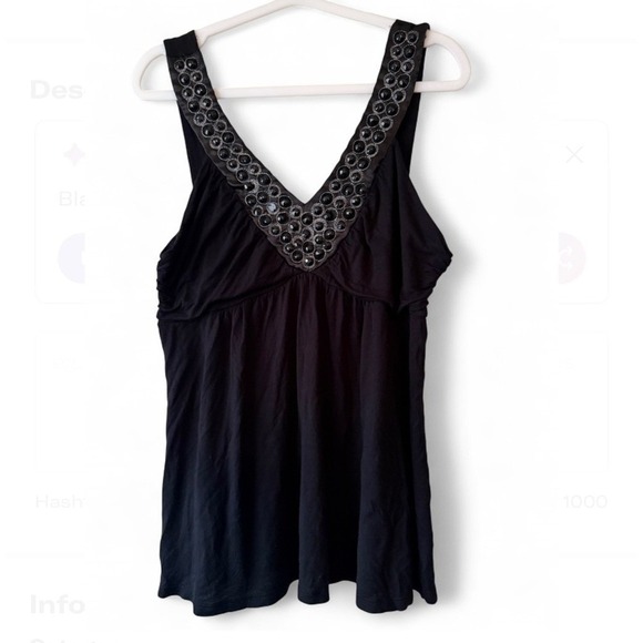 Soprano Tops - Y2K Black Gem Embellished Babydoll Tank Top V-Neck Festival Top size L-XL